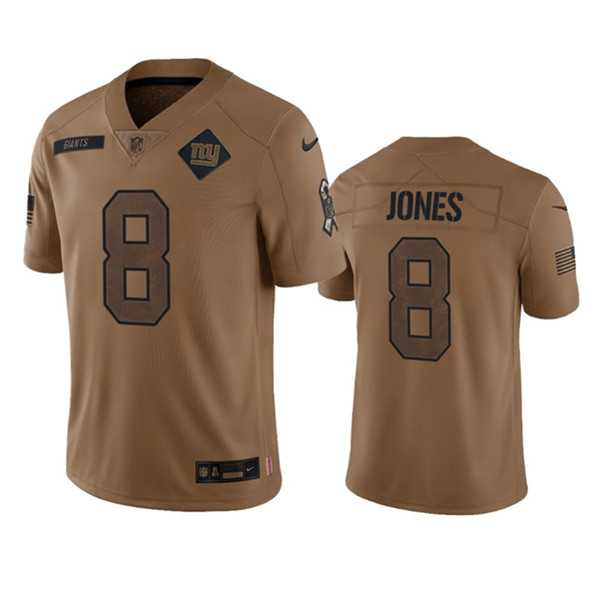 Men's New York Giants #8 Daniel Jones 2023 Brown Salute To Service Limited Football Stitched Jersey Dyin